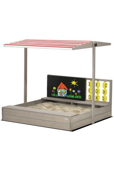  Outsunny Kids Wood Sandpit With Canopy Seats 