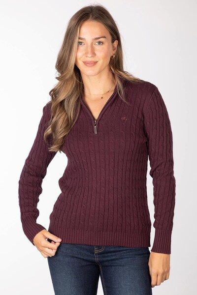  Rydale Emma Womens 1/4 Zip Cable Knit Jumper 