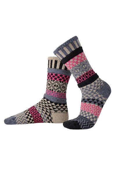  Solmate Unisex Mismatched Striped Pattern Crew Wool Sock 