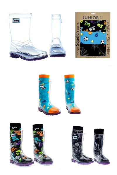  Squelch Junior Transparent Welly Boots And Sock Package 