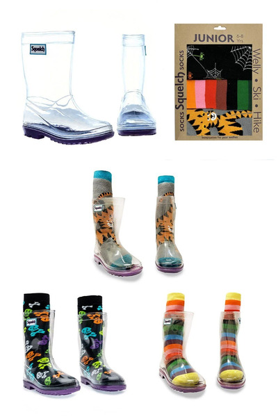  Squelch Junior Transparent Welly Boots And Sock Package 