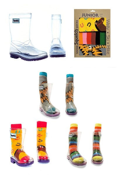  Squelch Junior Transparent Welly Boots And Sock Package 