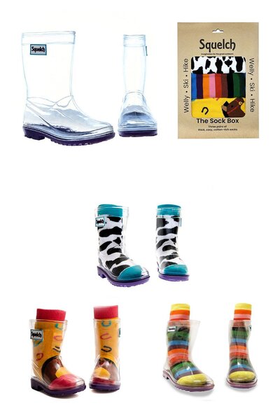  Squelch Kids Transparent Welly Boots And Sock Package 