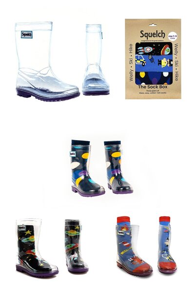  Squelch Kids Transparent Welly Boots And Sock Package 
