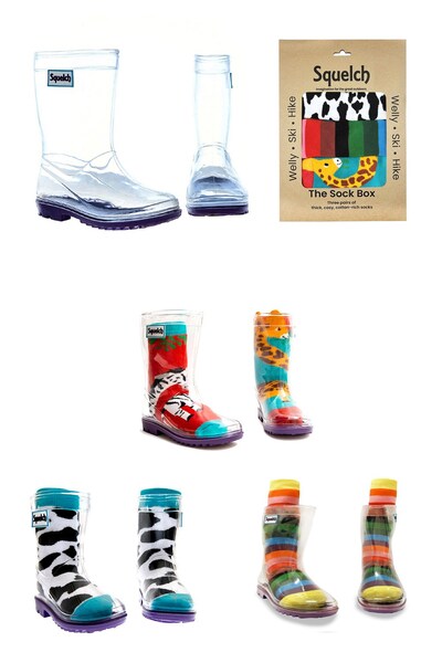  Squelch Kids Transparent Welly Boots And Sock Package 