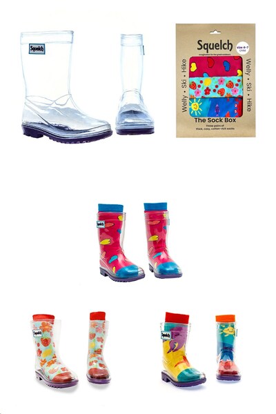  Squelch Kids Transparent Welly Boots And Sock Package 