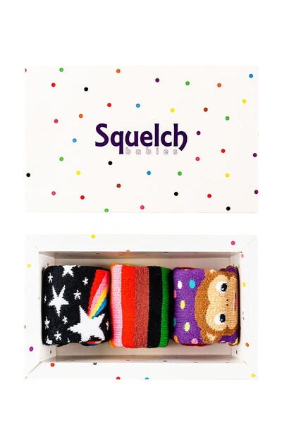  Squelch Set Of 3 Baby Welly Socks In A Gift Box 