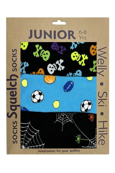  Squelch Set Of Three Junior Welly Socks In A Gift Box 