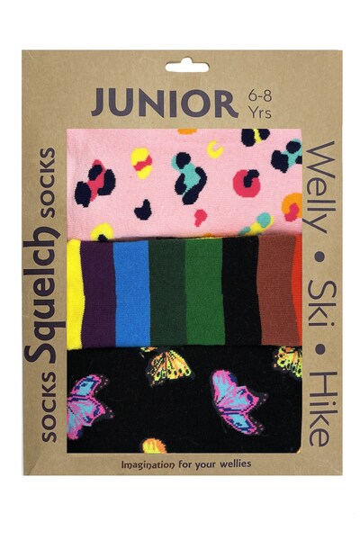  Squelch Set Of Three Junior Welly Socks In A Gift Box 