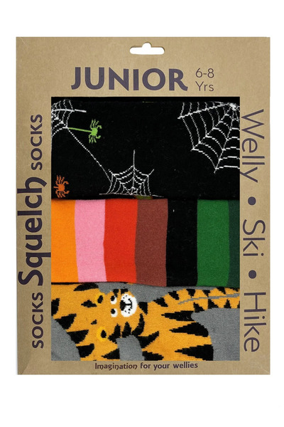  Squelch Set Of Three Junior Welly Socks In A Gift Box 