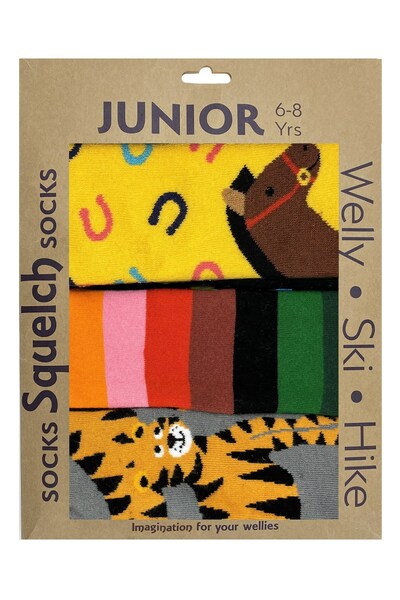  Squelch Set Of Three Junior Welly Socks In A Gift Box 