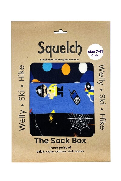  Squelch Set Of Three Kids Welly Socks In A Gift Box 
