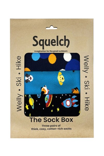  Squelch Set Of Three Kids Welly Socks In A Gift Box 