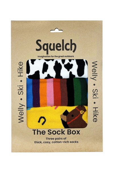  Squelch Set Of Three Kids Welly Socks In A Gift Box 