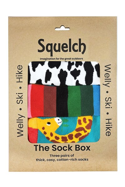  Squelch Set Of Three Kids Welly Socks In A Gift Box 