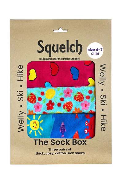  Squelch Set Of Three Kids Welly Socks In A Gift Box 