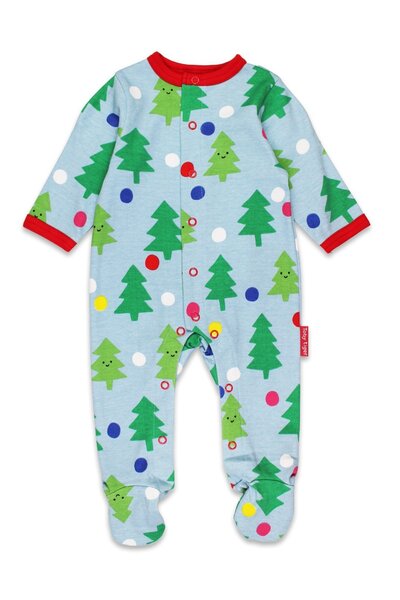  Toby Tiger Baby 100% Cotton Christmas Tree Print Sleepsuit 