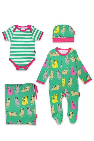  Toby Tiger Baby 100% Cotton Kitten Print Baby Gift Set 