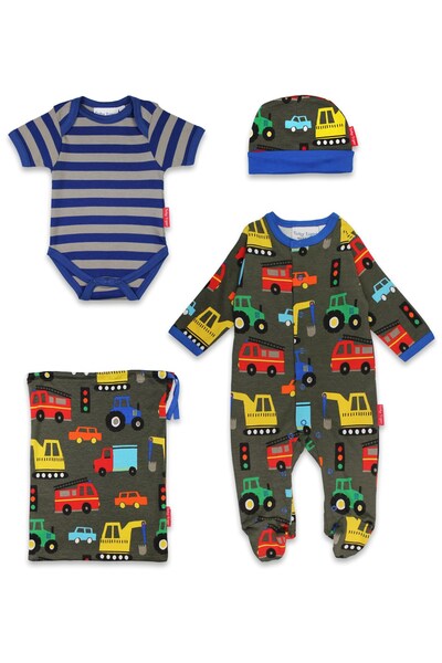  Toby Tiger Baby 100% Cotton Transport Print Baby Gift Set 
