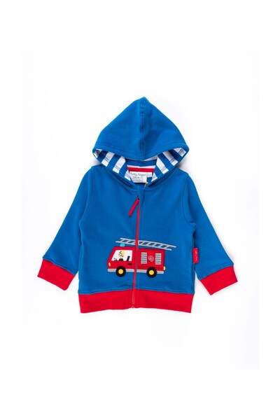  Toby Tiger Kids 100% Cotton Fire Engine Applique Hoodie 