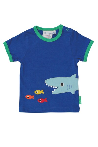  Toby Tiger Kids 100% Cotton Shark Applique T Shirt 
