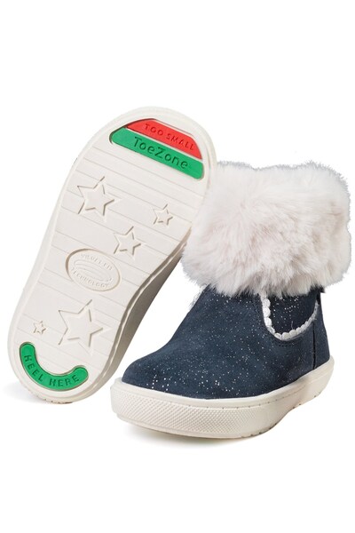 Toezone Freya Kids Navy Shimmer Fur Top Ankle Boots 