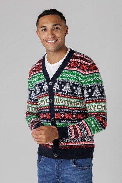  Tokyo Laundry Mens Festive Jacquard V Neck Cardigan 