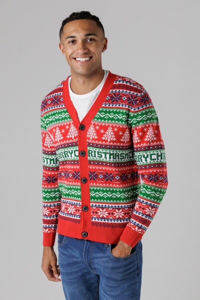  Tokyo Laundry Mens Festive Jacquard V Neck Cardigan 