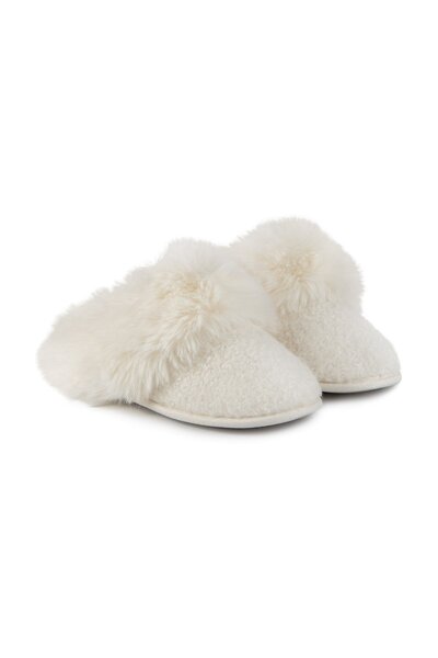  Totes Womens Textured Sparkle Faux Fur Mule Slippers 