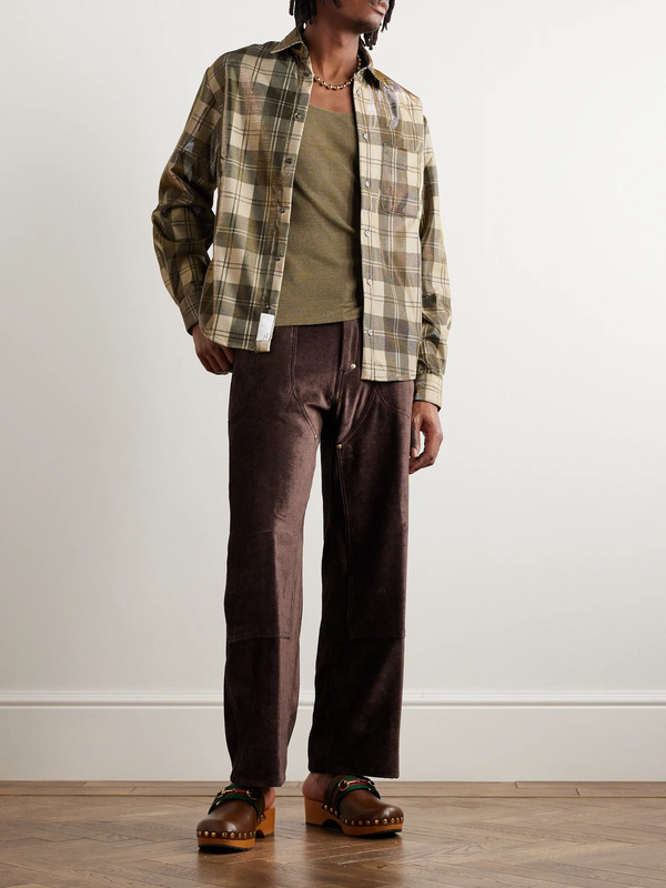  4sdesigns - Checked Shell-lamé Overshirt - Men - Brown - S 