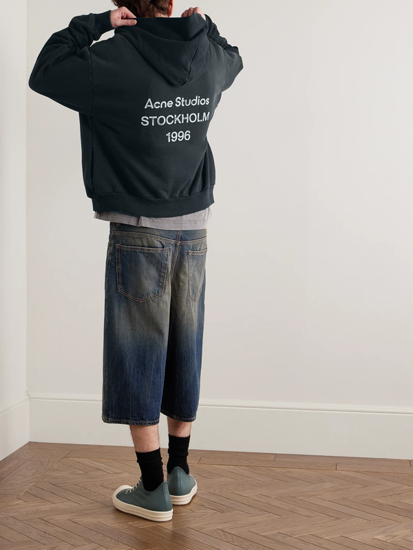  Acne Studios - Franziska Garment-dyed Distressed Logo-print Cotton-blend Jersey Hoodie - Men - Black - Xl 