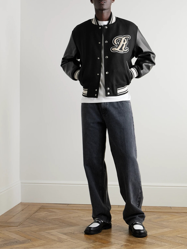  Agolde - Rsvp Gallery Logo-appliquéd Leather-trimmed Wool-blend Felt Varsity Jacket - Men - Black - S 