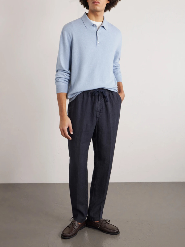  Altea - Mattia Straight-leg Linen Drawstring Trousers - Men - Blue - S 