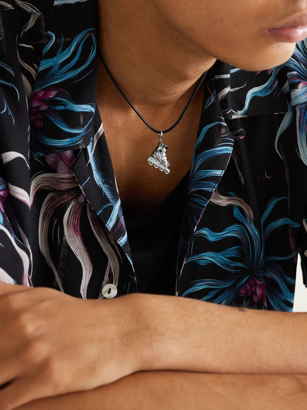  Annoushka - Miami Rollerskate 18-karat Blackened And White Gold, Multi-stone And Leather Pendant Necklace - Men - Silver 