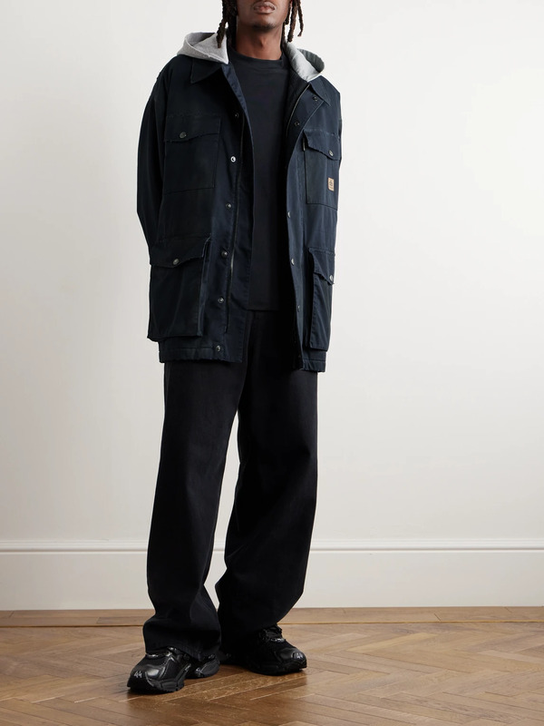  Balenciaga - Oversized Jersey-trimmed Distressed Organic Cotton-blend Gabardine Parka - Men - Blue - 1 