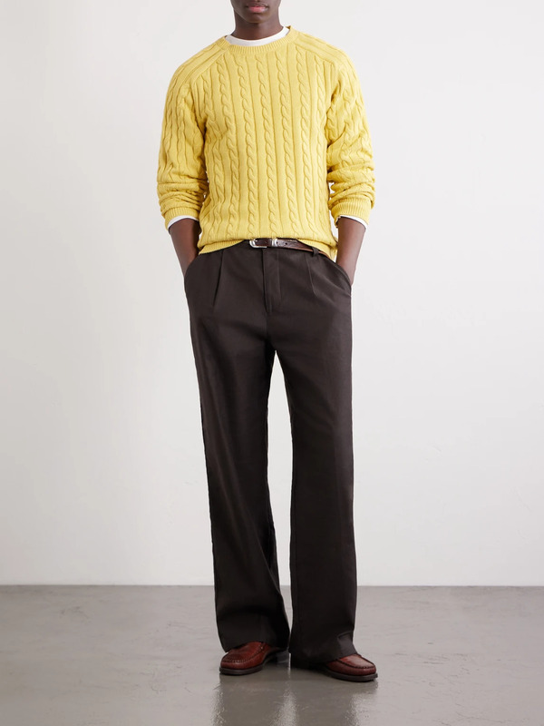  Beams Plus - Cable-knit Cotton Sweater - Men - Yellow - S 
