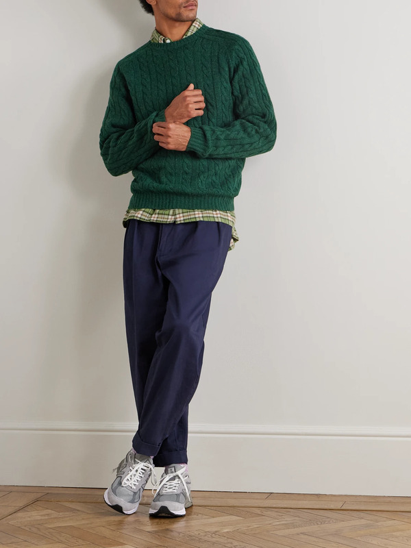  Beams Plus - Cable-knit Wool Sweater - Men - Green - L 
