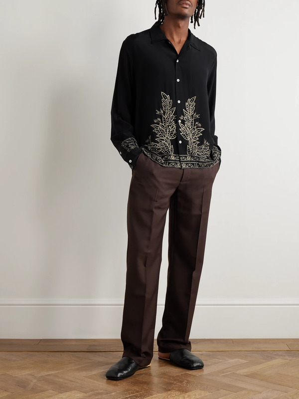  Bode - Embellished Silk Shirt - Men - Black - S 