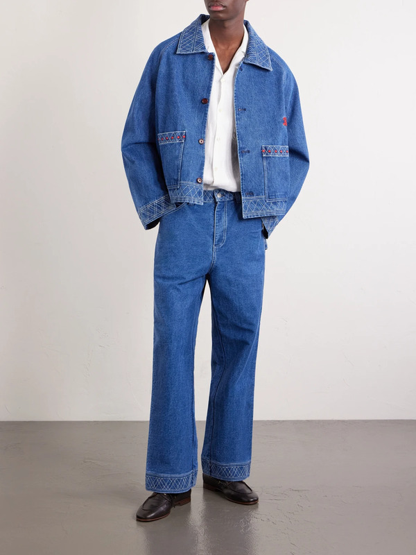  Bode - Embroidered Merino Wool-blend Denim Jacket - Men - Blue - S 