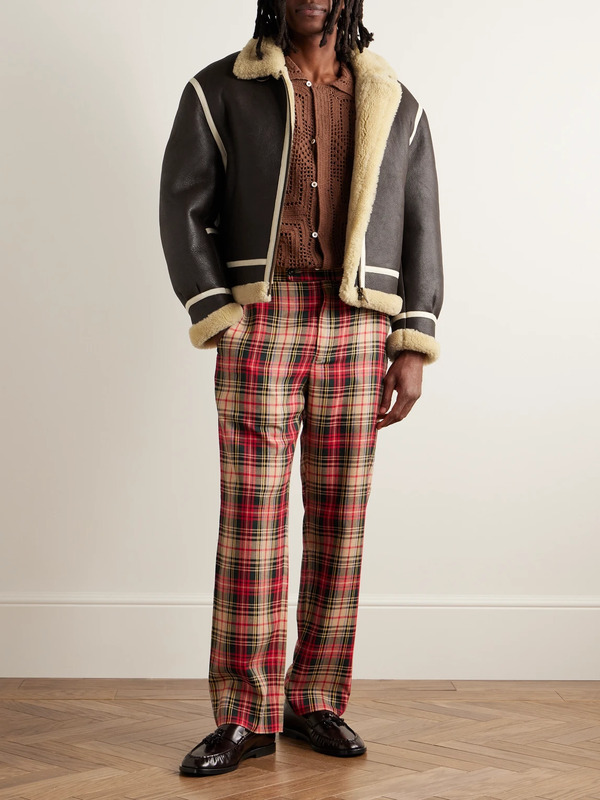  Bode - Leather-trimmed Shearling Jacket - Men - Brown - S 