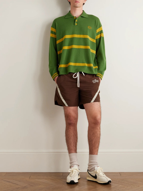  Bode - Regis Logo-embroidered Striped Wool Polo Sweater - Men - Green - L 