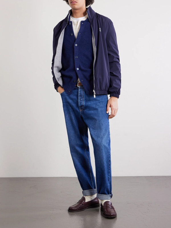  Brunello Cucinelli - Logo-embroidered Shell Blouson Jacket - Men - Blue - S 