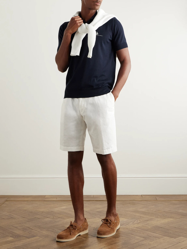  Brunello Cucinelli - Slim-fit Logo-embroidered Silk And Cotton-blend Polo Shirt - Men - Blue - It 54 