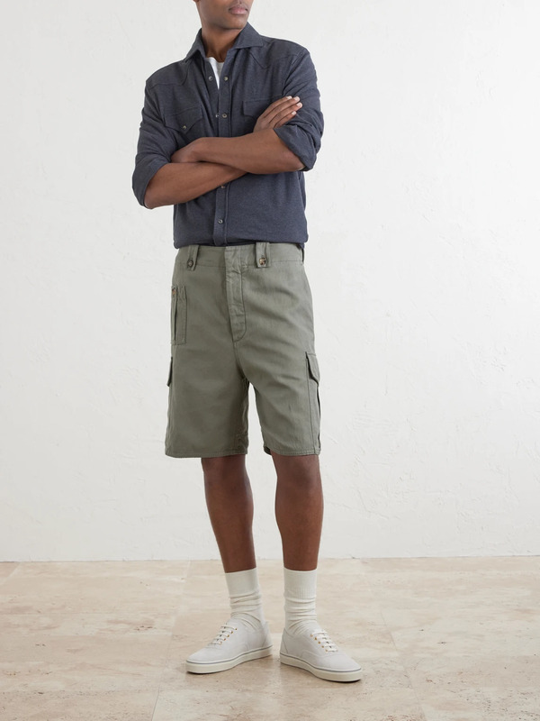  Brunello Cucinelli - Straight-leg Cotton And Linen-blend Canvas Bermuda Shorts - Men - Green - It 46 