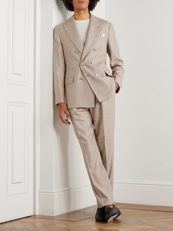  Brunello Cucinelli - Straight-leg Pleated Puppytooth Cashmere And Silk-blend Suit Trousers - Men - Neutrals - It 46 
