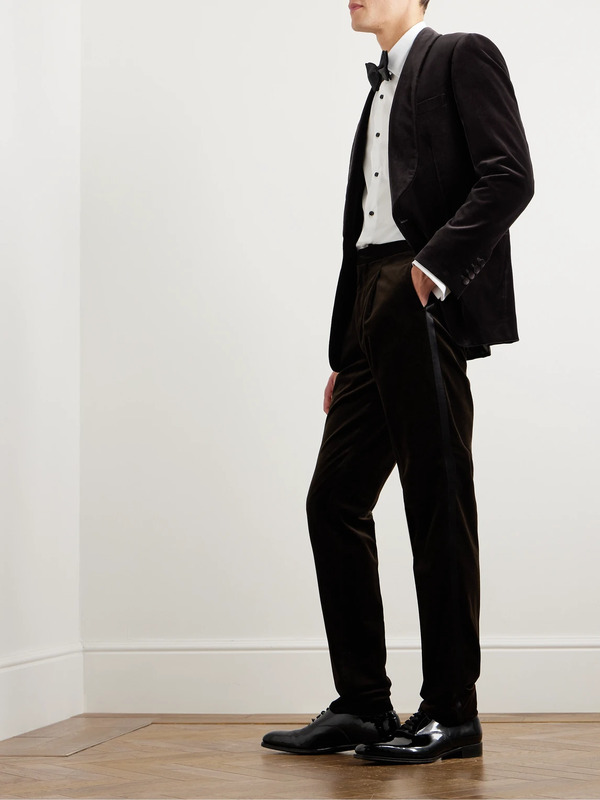  Brunello Cucinelli - Straight-leg Pleated Satin-trimmed Cotton-velvet Tuxedo Trousers - Men - Brown - It 56 