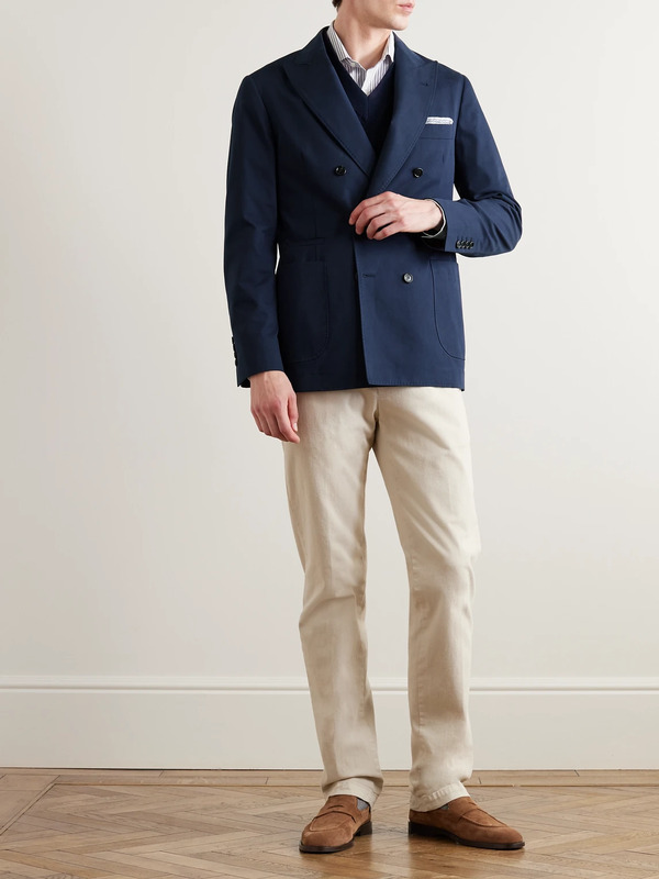  Brunello Cucinelli - Stretch-cotton And Cashmere-blend Twill Double-breasted Suit Jacket - Men - Blue - It 48 