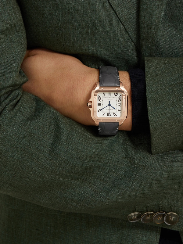  Cartier - Santos Automatic 39.8mm 18-karat Rose Gold Interchangeable Alligator And Leather Watch, Ref. No. Wgsa0011 - Men - White 