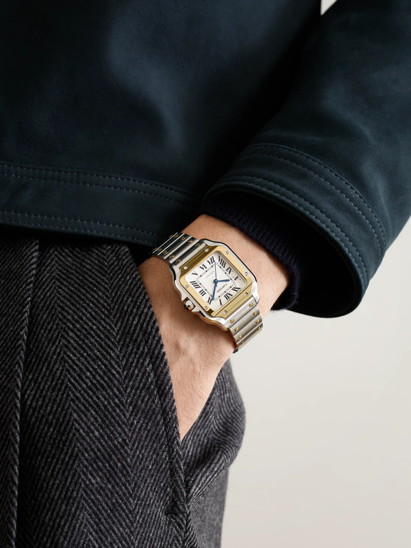  Cartier - Santos De Cartier Medium Automatic 35.1mm Interchangeable 18-karat Gold, Stainless Steel And Leather Watch, Ref. No. W2sa0016 - Men - White 