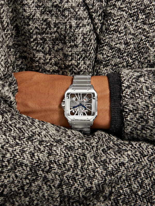  Cartier - Santos De Cartier Skeleton Hand-wound 39.8mm Interchangeable Stainless Steel And Alligator Watch - Men - Silver 
